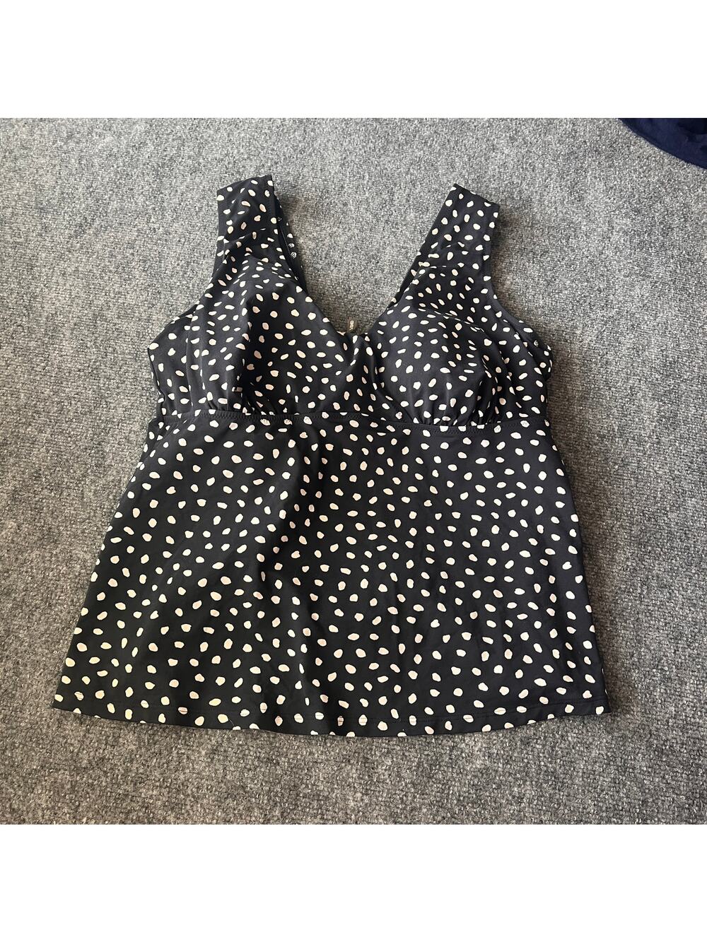 Lands' End Black White Polka Dot Tankini Swim Top 18W Plus Size Nylon Spandex